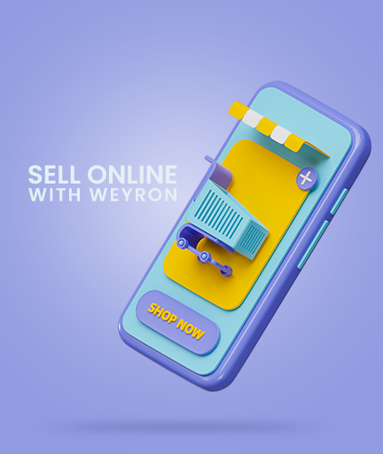 Mobile phone and "Sell Online With Weyron" text near it